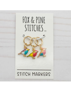 Set of 3 stitch markers - Colorful birds