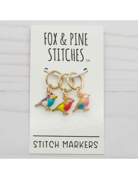 Set of 3 stitch markers - Colorful birds