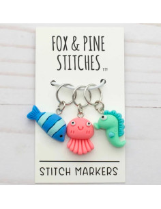 Set of 3 stitch markers - Marine life