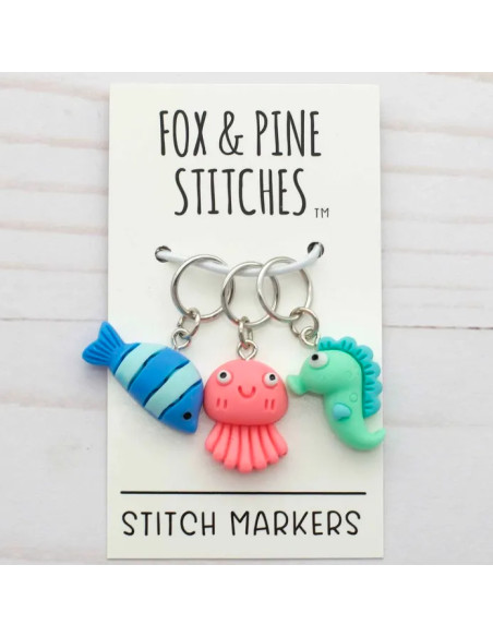 Set of 3 stitch markers - Marine life
