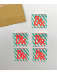 Set of 5 woven sew-on labels Relax - Fluorescent 2
