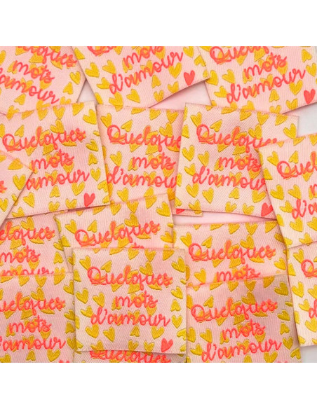 Set of 5 woven sew-on labels Some Words of Love - Fluorescent