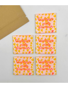 Set of 5 woven sew-on labels Some Words of Love - Fluorescent 2