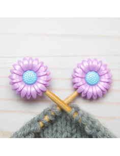 Stitch stoppers for knitting needles - Purple Daisy