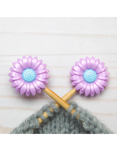 Stitch stoppers for knitting needles - Purple Daisy