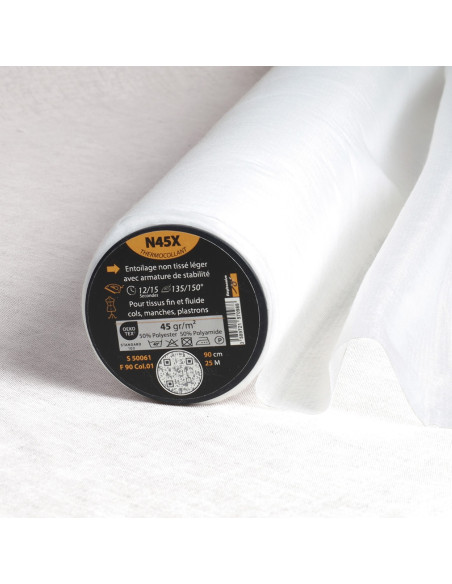 Lightweight non-woven fusible interfacing with stability framework - White