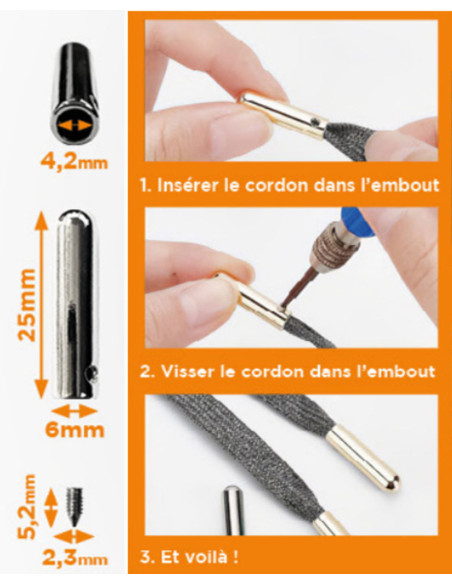 Set of 10 metal cord ends with screws - Silver