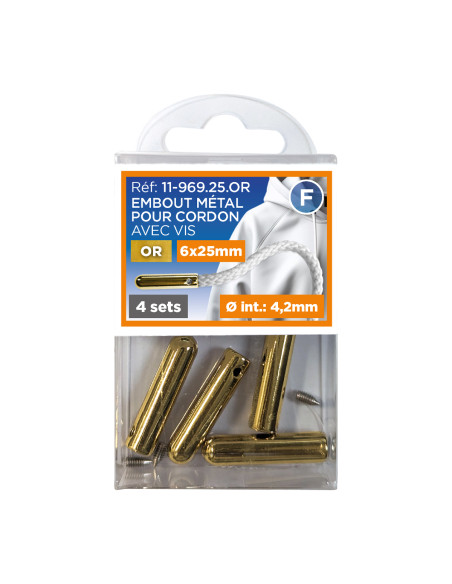 Set of 6 metal cord ends with screws - Gold