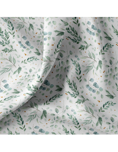 Cotton poplin fabric - Ito white and green