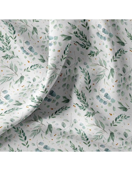 Cotton poplin fabric - Ito white and green
