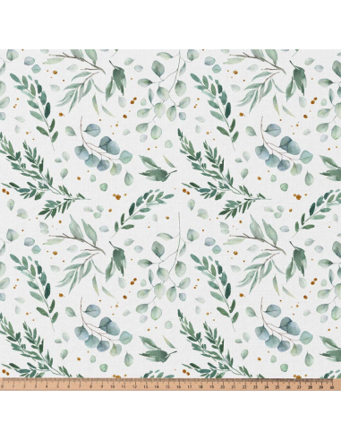 Cotton poplin fabric - Ito white and green