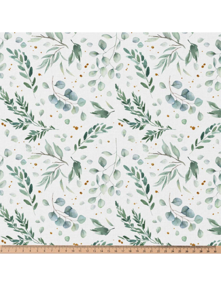 Cotton poplin fabric - Ito white and green