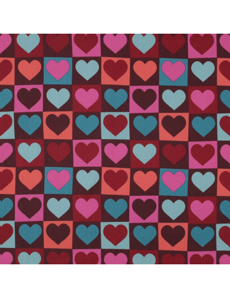 Cotton poplin fabric - Heart on burgundy background