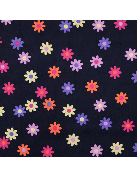 Fancy corduroy fabric - Flowers on navy blue background