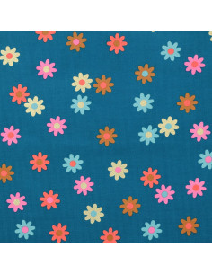 Fancy corduroy fabric - Flowers on petrol blue background 2