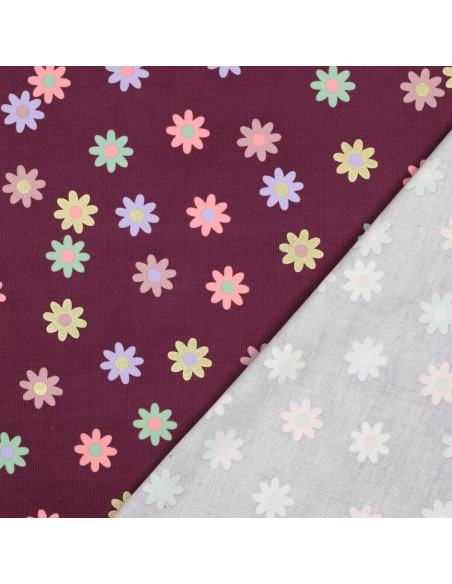 Fancy corduroy fabric - Flowers on burgundy background