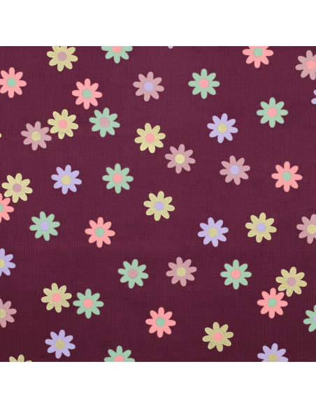 Fancy corduroy fabric - Flowers on burgundy background