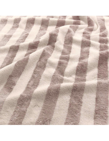 Striped bamboo micro terry fabric - Ecru and pebble
