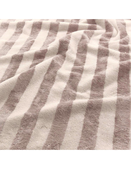Striped bamboo micro terry fabric - Ecru and pebble