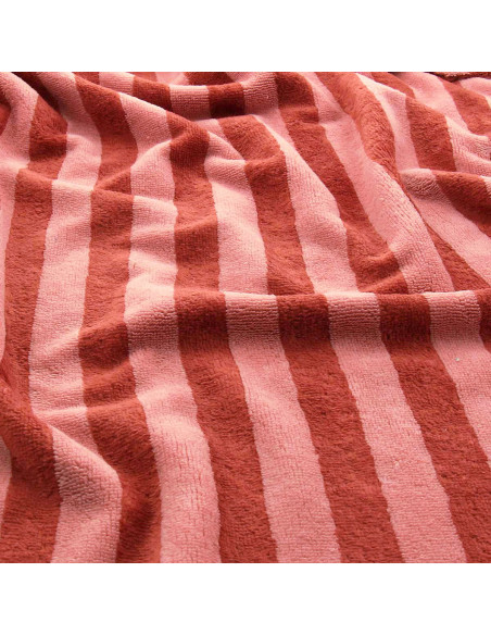 Striped bamboo micro terry fabric - Marsala and paprika