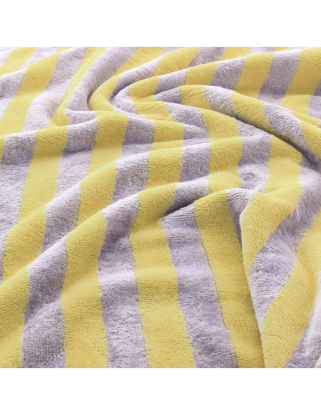 Striped bamboo micro terry fabric - Lemon and lilac