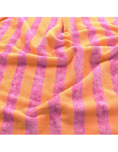 Striped bamboo micro terry fabric - Melon and candy