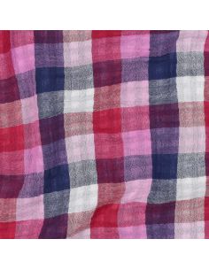 Double gauze cotton fabric with checks - Lilac and navy blue