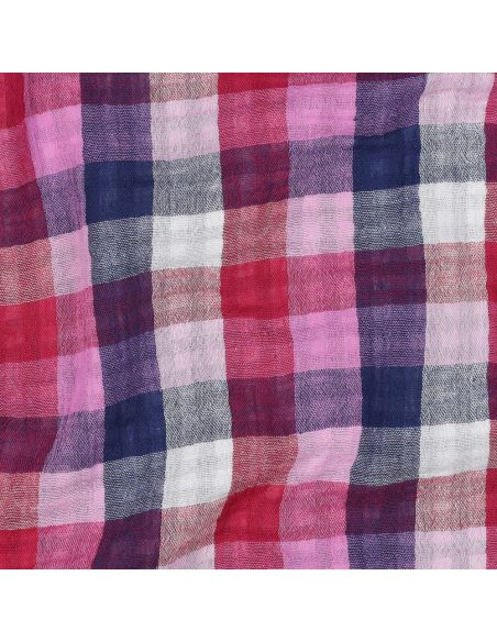 Double gauze cotton fabric with checks - Lilac and navy blue