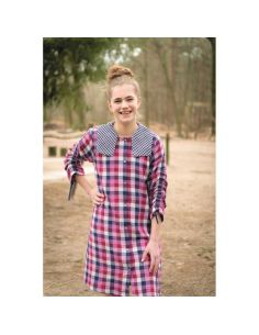 Double gauze cotton fabric with checks - Lilac and navy blue 2