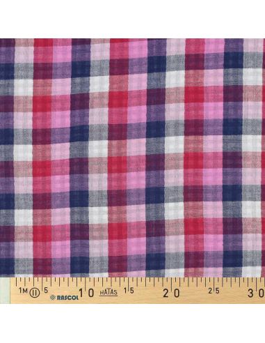 Double gauze cotton fabric with checks - Lilac and navy blue