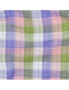 Double gauze cotton fabric with checks - Pink and lavender