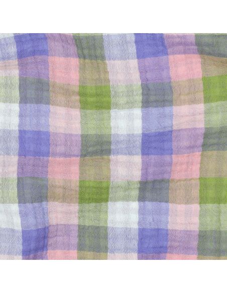 Double gauze cotton fabric with checks - Pink and lavender