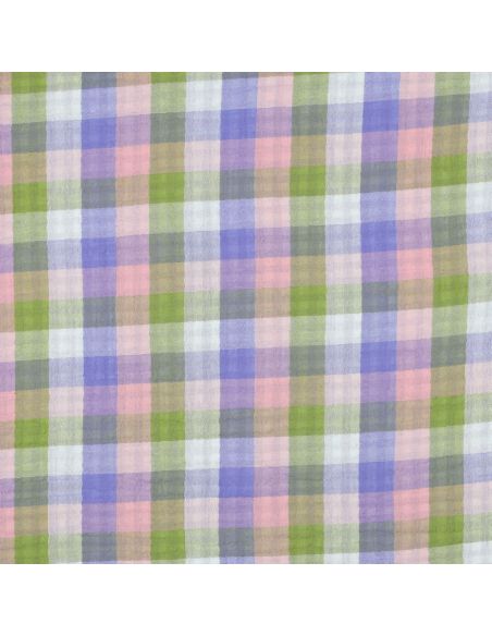 Double gauze cotton fabric with checks - Pink and lavender
