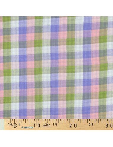 Double gauze cotton fabric with checks - Pink and lavender
