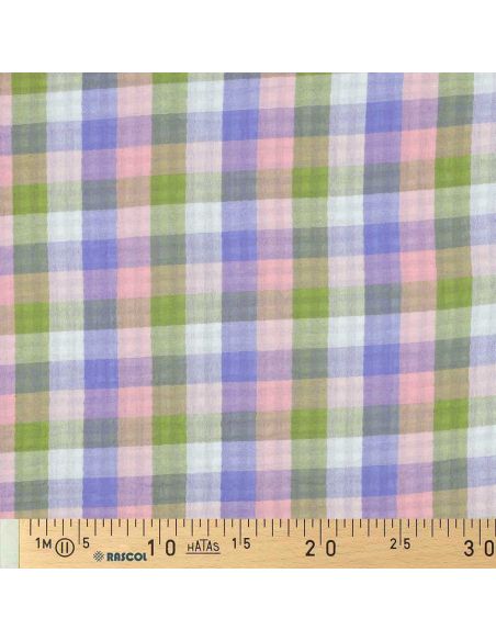 Double gauze cotton fabric with checks - Pink and lavender