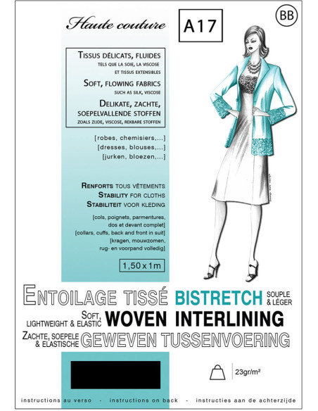 Black woven bistretch fusible interfacing 1.0 x 1.5 m - Delicate fabrics