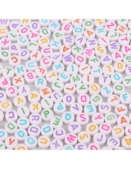Bag of 100 white round beads - Multicolored letters