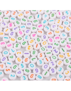 Bag of 100 white round beads - Multicolored numbers