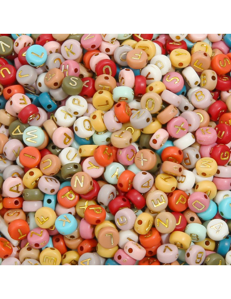 Bag of 100 round colored beads - Golden letters