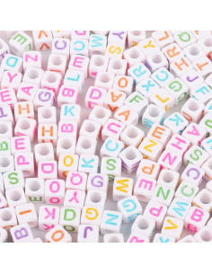 Bag of 100 white square beads - Multicolored letters