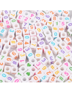 Bag of 100 white square beads - Multicolored numbers