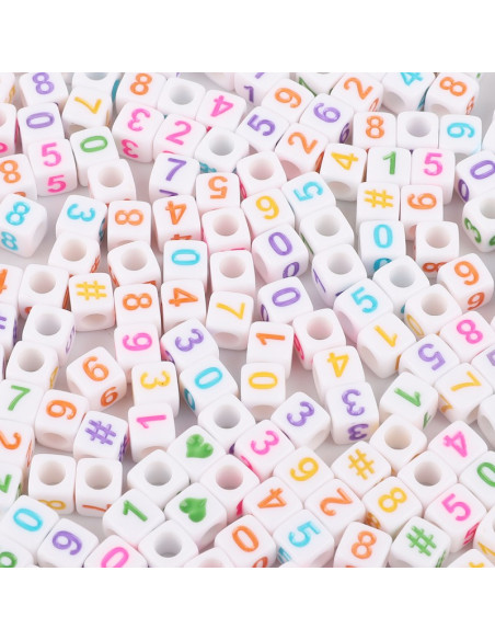 Bag of 100 white square beads - Multicolored numbers