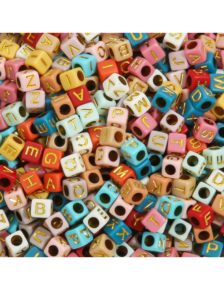 Bag of 100 square beads - Golden letters