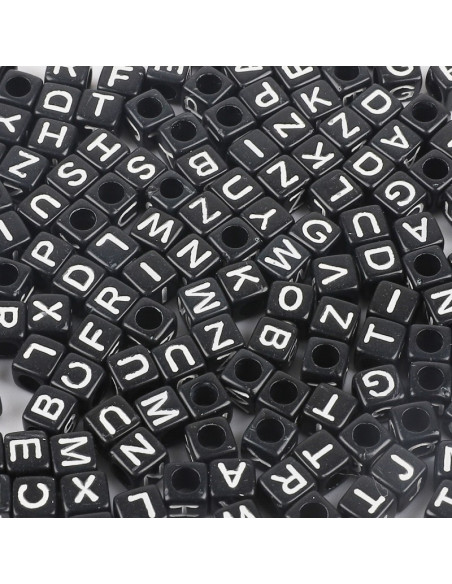 Bag of 100 black square beads - White letters