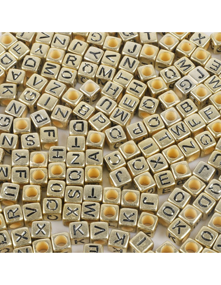 Bag of 100 gold square beads - Black letters