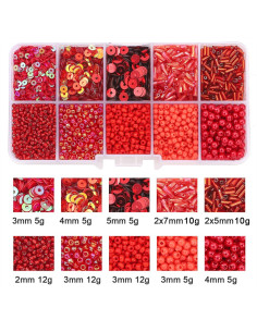 80g box of seed beads and sequins - Red