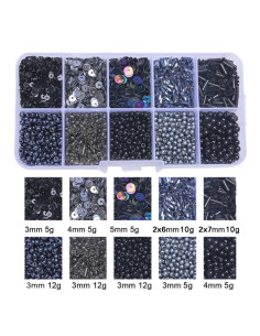 80g box of seed beads and sequins - Black