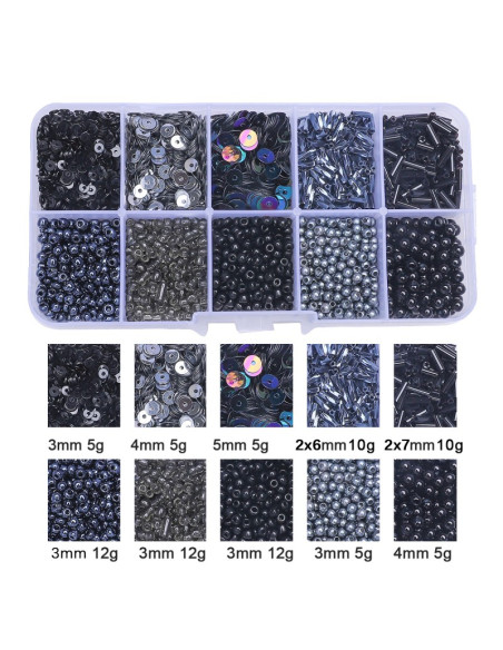 80g box of seed beads and sequins - Black
