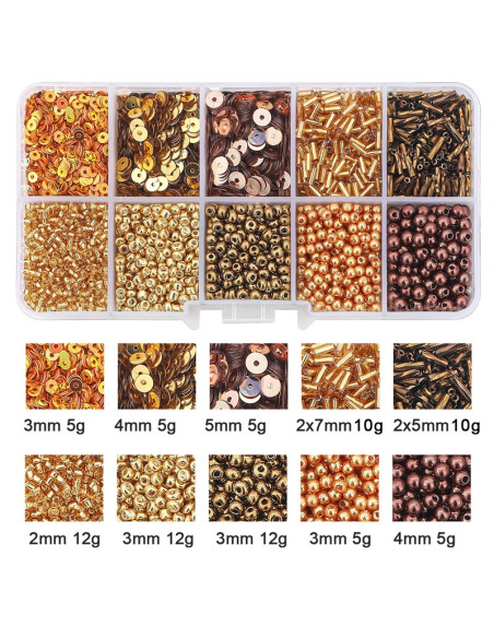 80g Box of Seed Beads and Sequins - Gold