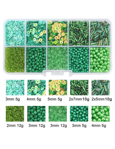 80g box of seed beads and sequins - Dark green